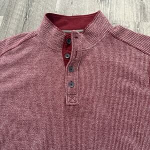 Tommy Bahama Ribbed Mock Neck Pullover Mens Large Wine Heather 1/4 Button Cotton